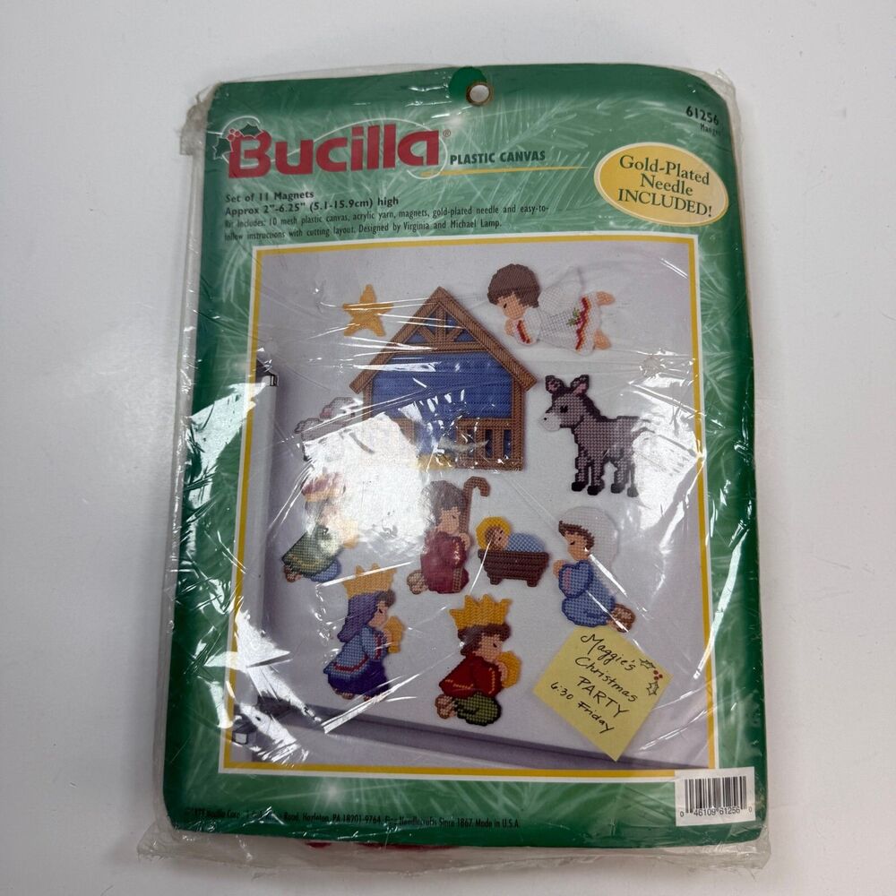 Bucilla Cross Stitch Kit Plastic Canvas Magnets 61256 Manger 1999 Made in USA